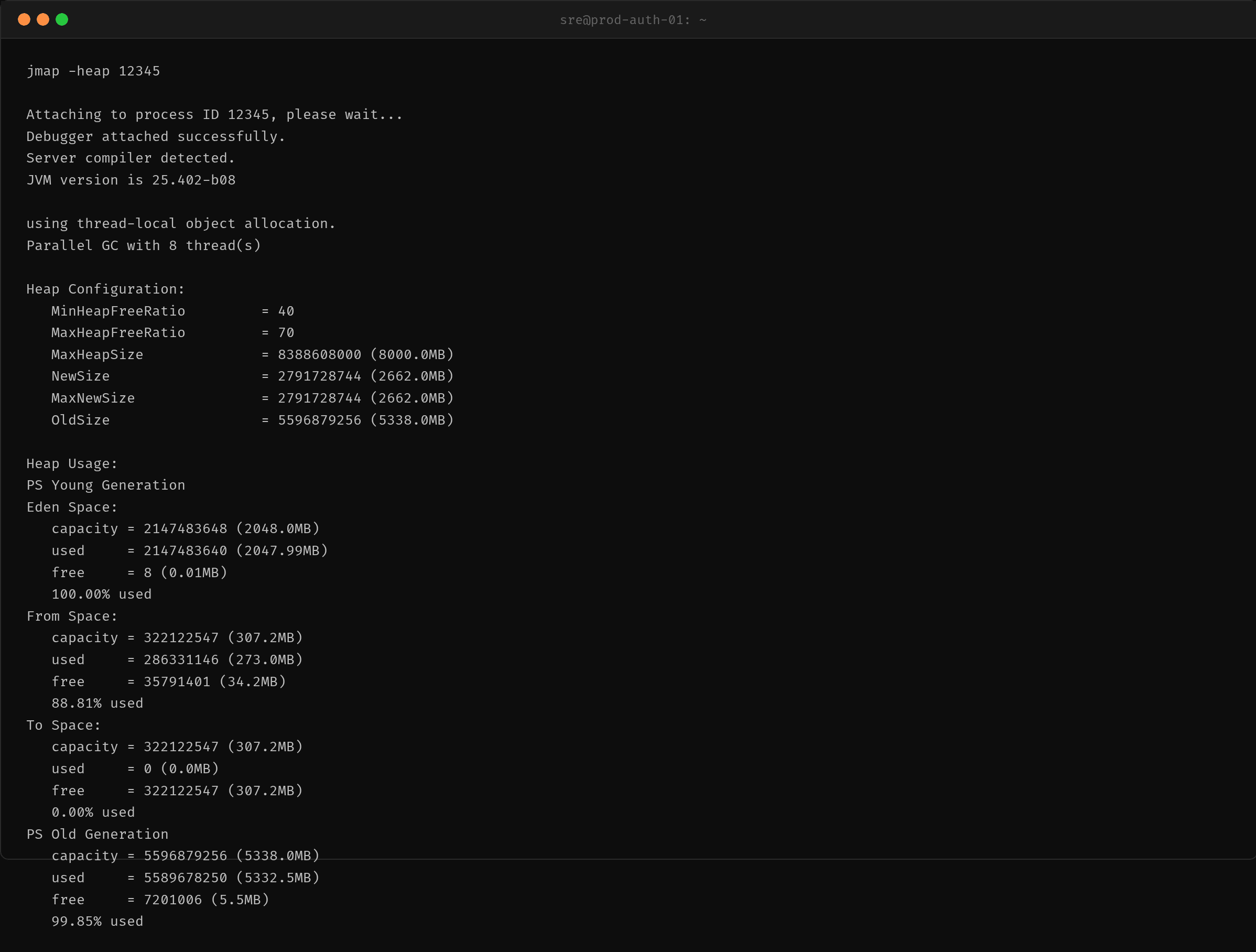 jmap -heap 查看堆使用