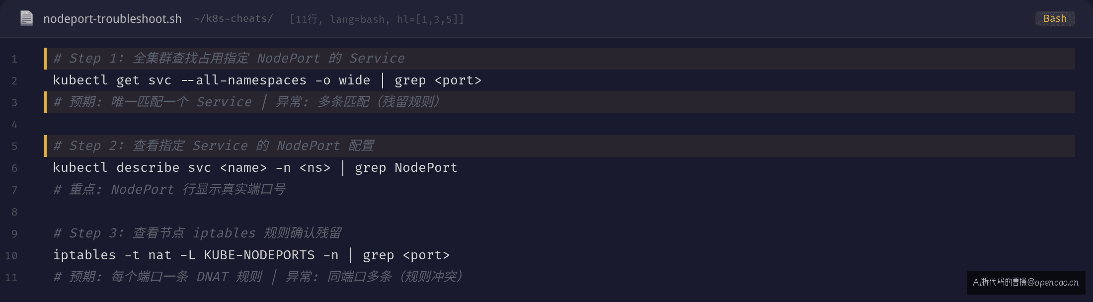 查找 NodePort 占用 3 条命令 + 预期输出