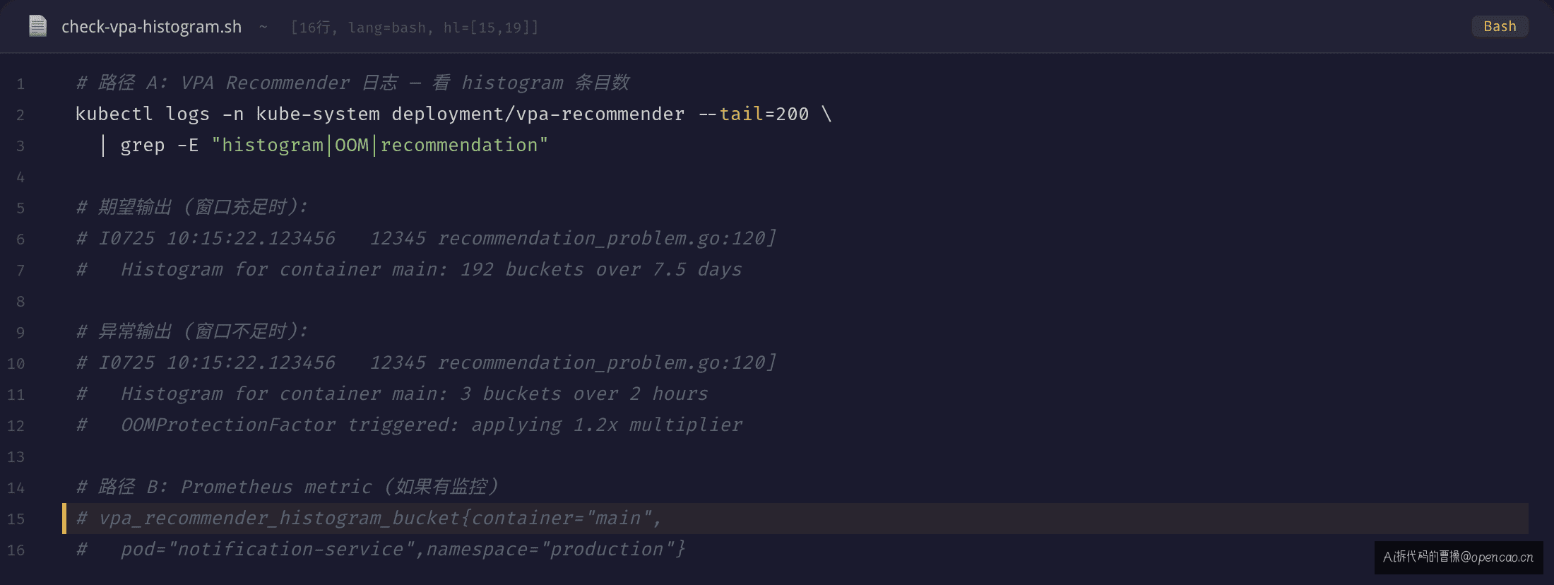VPA Recommender histogram 排查命令