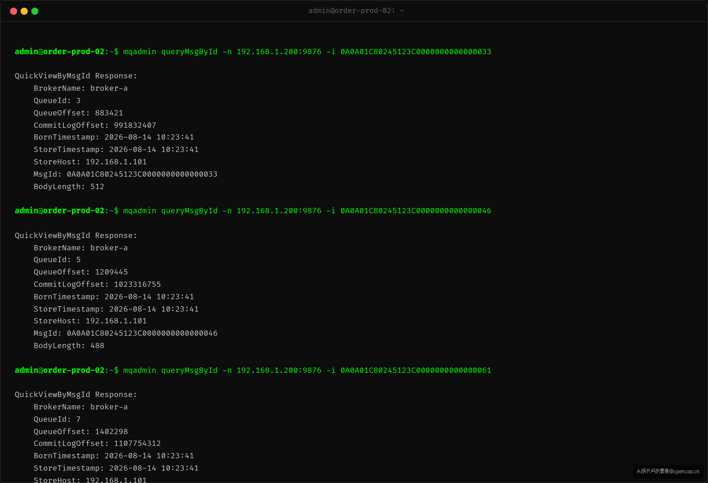 mqadmin 按 msgId 查到消息在 commitlog