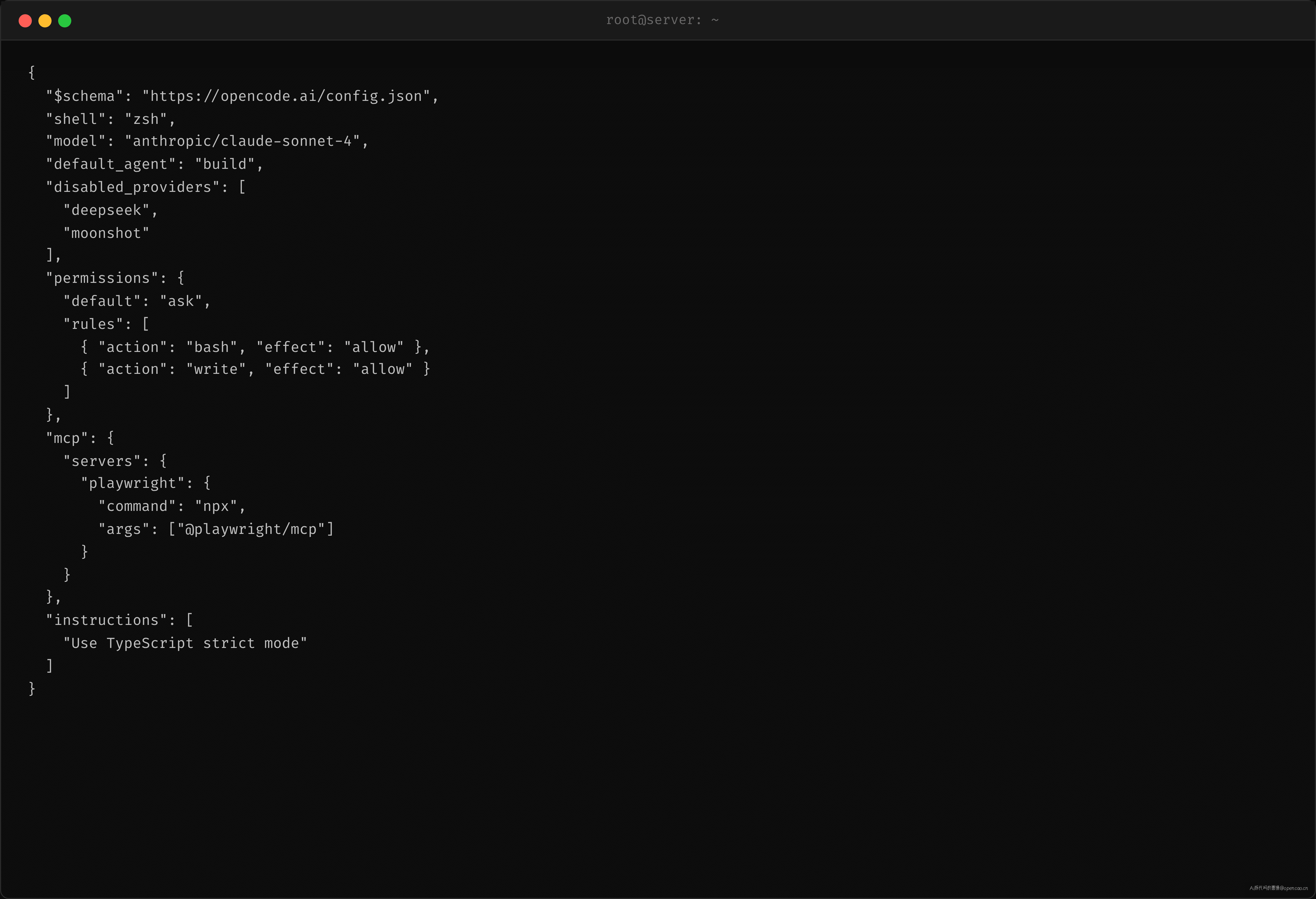 opencode debug config 终端输出